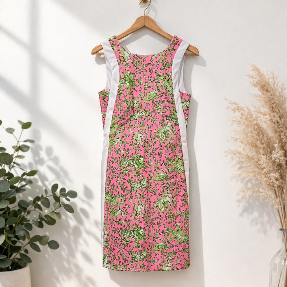 Lilly Pulitzer Pink Floral Sheath Dress with White Side Panels - Picture 2 of 5